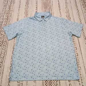 Deolax Men's Golf Polo Shirt Size XXL All-Over Print Blue Stretch Wine Bottles